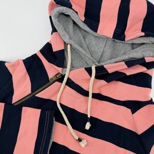 Ampersand‎ Avenue Womens Pink/Coral Navy Striped Hoodie Sweatshirt Large